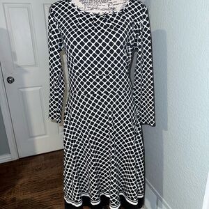 Talbots Black and White Patterned Long Sleeve Dress